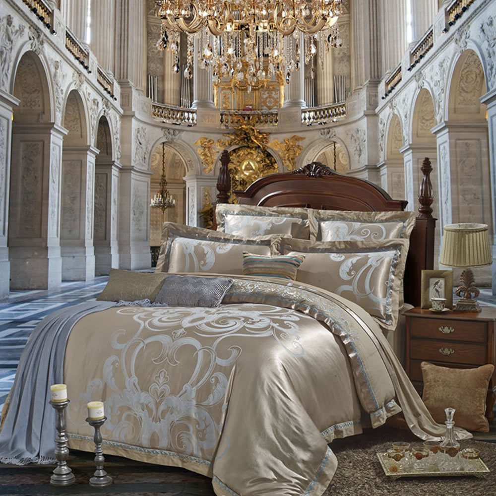 A made bed dressed in a complete bed linen set
